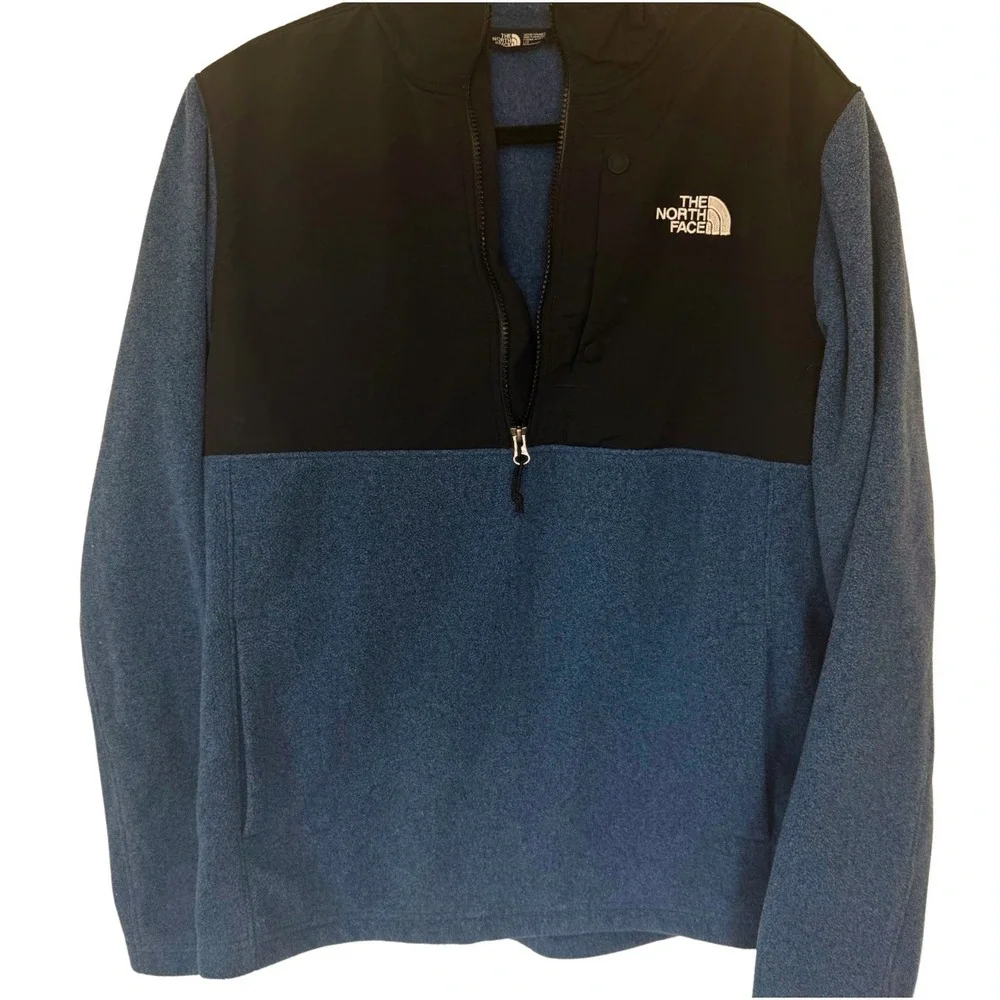 The North Face Mens Blue Heather Black Quarter Zip Denali Style Fleece Jacket L
